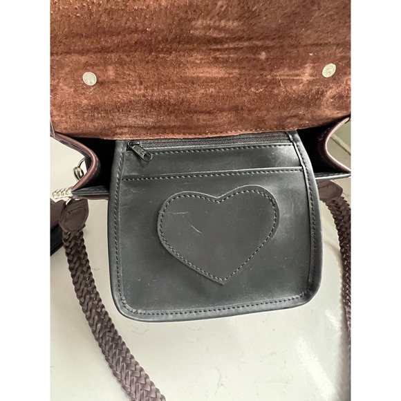 Brighton Mini Briefcase Crossbody w/ Card Slots Brown Black Silver Purse Hearts - Picture 13 of 16